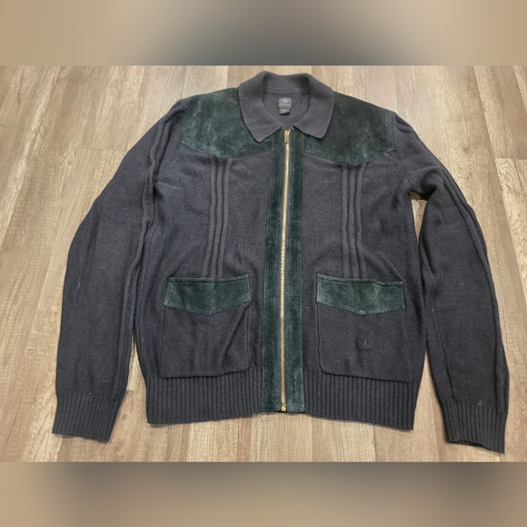 ADIDAS LIMITED EDITION MENS Suede Leather Zip Up Jacket Cotton Cardigan Hoodie - Picture 1 of 13